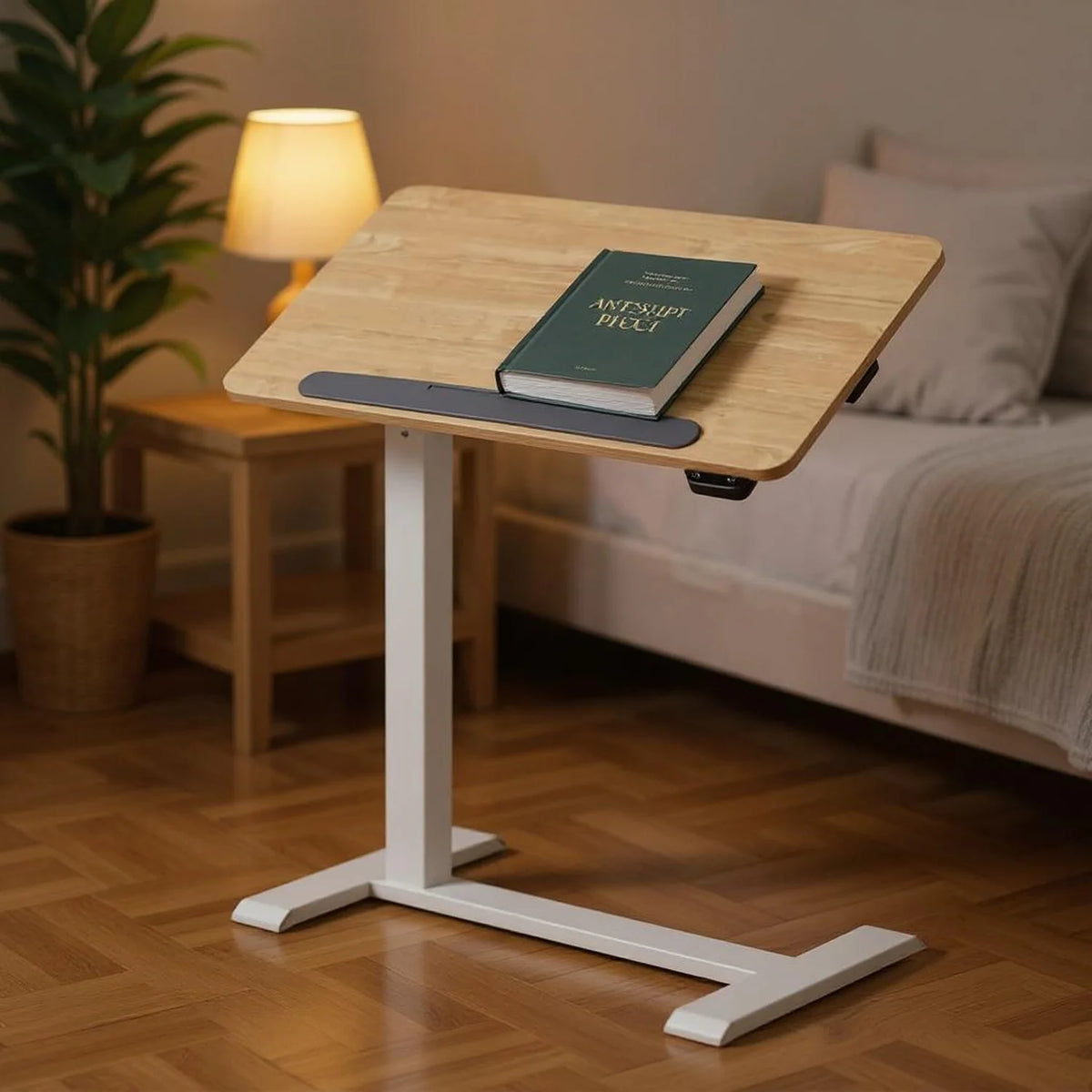 Homy Casa Adjustable Height Lap Desk, Mobile Work Table for Bedside or Sofa, White