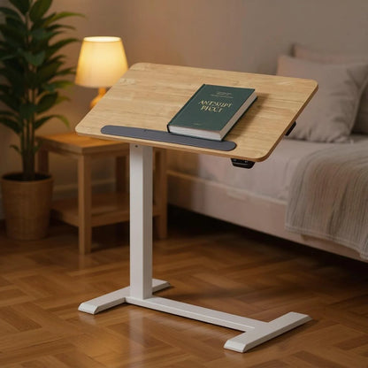 Homy Casa Adjustable Height Lap Desk, Mobile Work Table for Bedside or Sofa, White