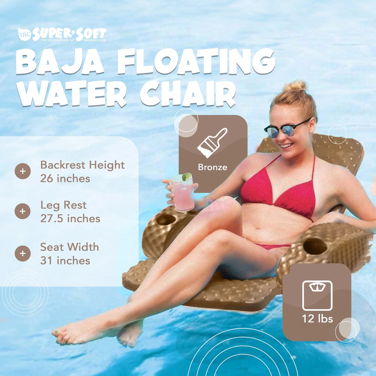 TRC Recreation Baja Folding Armchair Swimming Pool Float, Tropical Teal