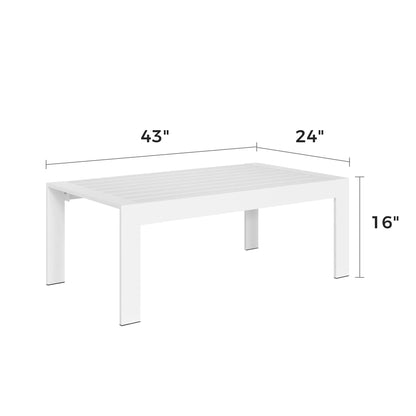 CozyHom Modern Outdoor Patio Aluminum Black Coffee Table, All Weather Metal Outdoor Rectangle Coffee Table Long Table, Black