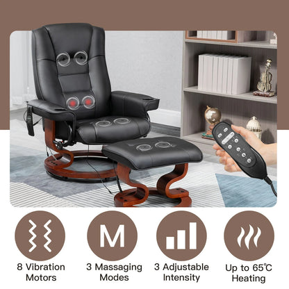 AVAWING Recliner Chair - Vibration Massage, Faux Leather, Ottoman, Swivel - Black