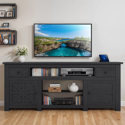 Uforic Farmhouse TV Stand for 75/80 Inch TV, Rustic Entertainment Center with Power Outlet, Storage Drawers, TV Console for Living Room, Oak