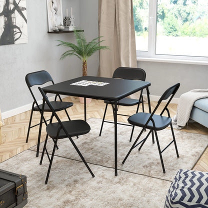 Madison 5-Piece Folding Card Table and Chairs Set, Portable Event Table and Chairs Set, Black