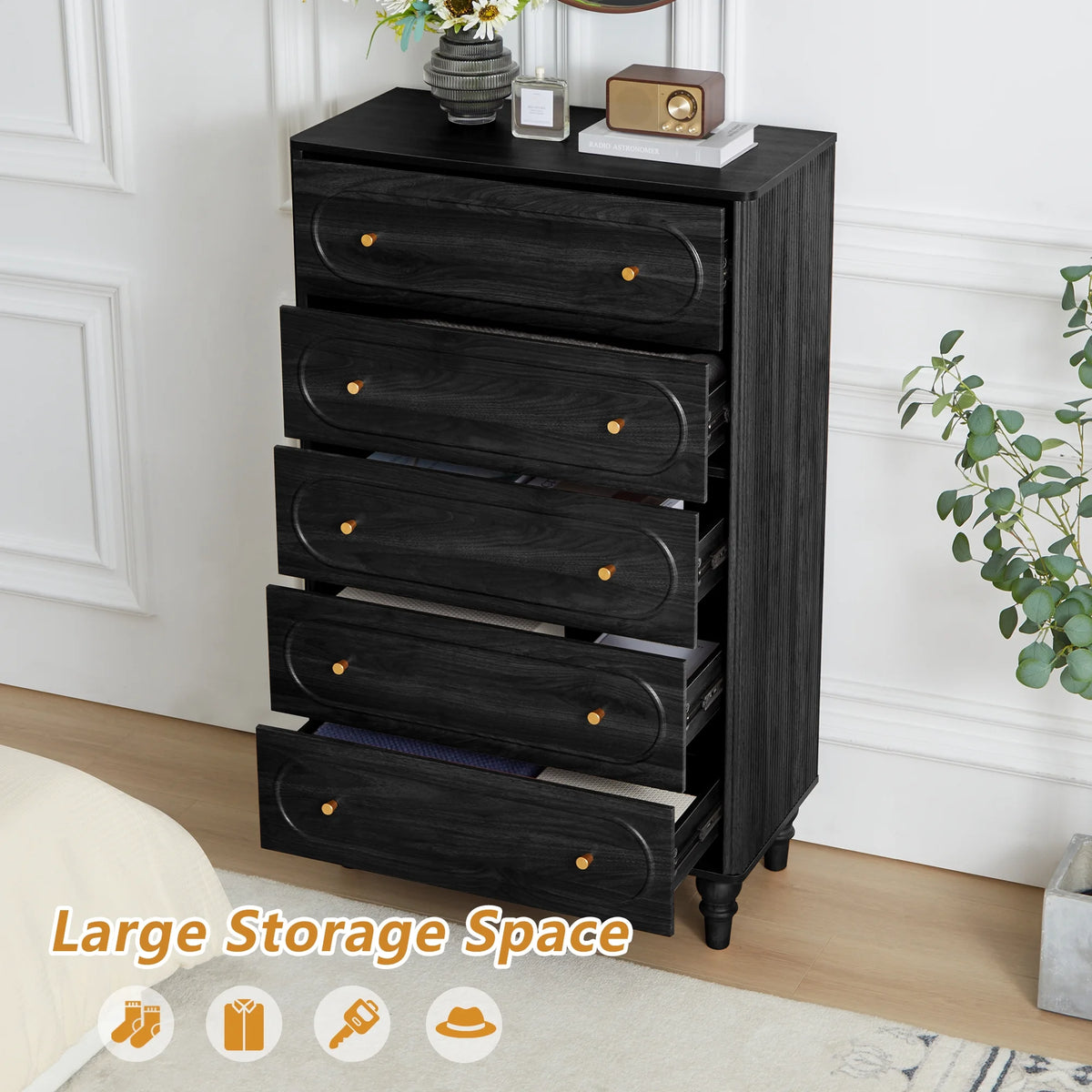 YOCWO 3 Drawer Nightstand, Classic Chest of Drawers with Arc Edge, Walnut