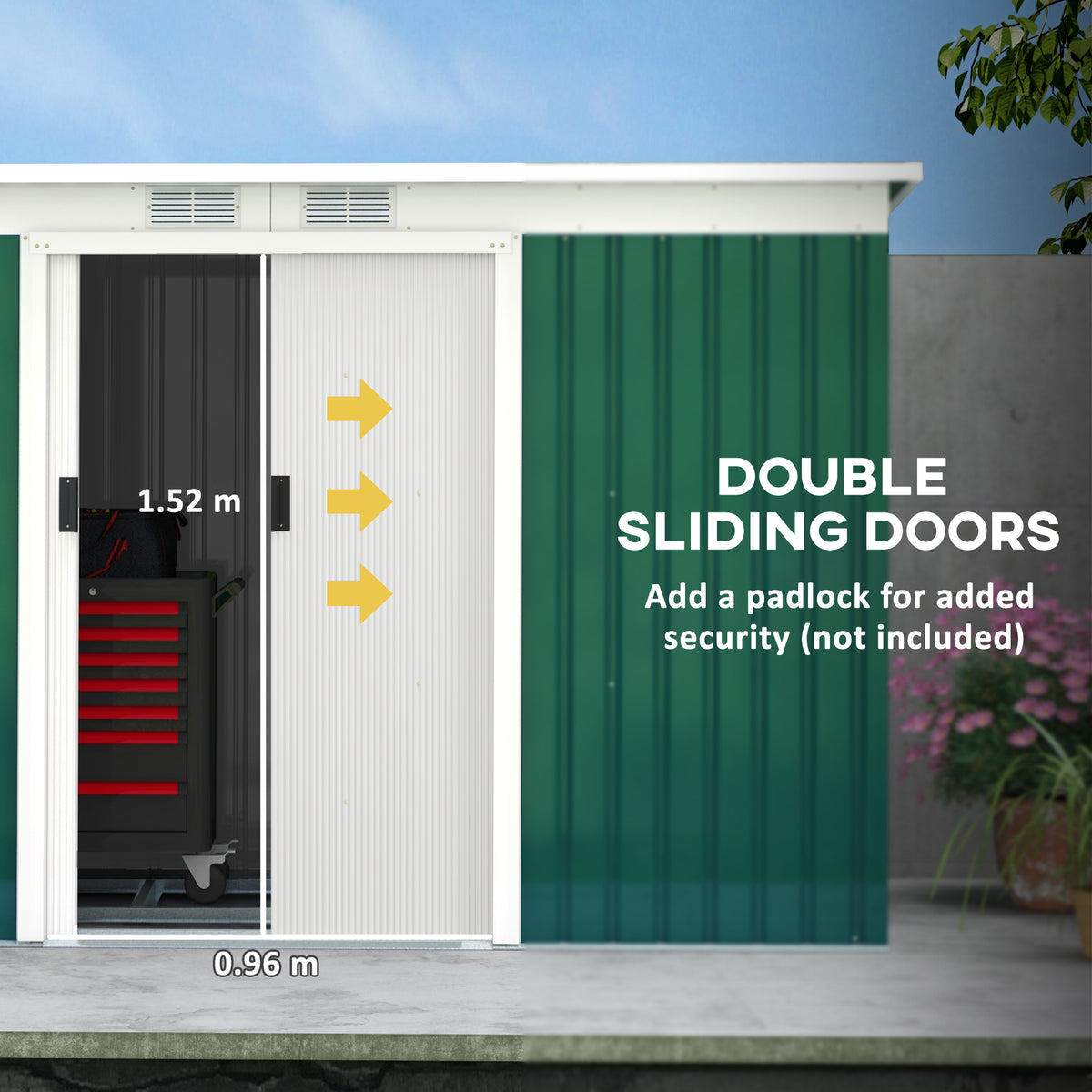 Outsunny 4.6' x 9' Metal Outdoor Storage Shed, Garden Utility Tool House with Double Lockable Doors for Backyard, Patio, Lawn, Garage, White