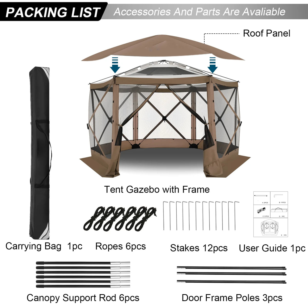 HOTEEL 12x12 Portable Pop-Up Outdoor Camping Gazebo, Screen Tent with Mosquito Nettings, Waterproof, UV, Bite Proof, Removable top Glamping Canopy with Carry Bag, Gray
