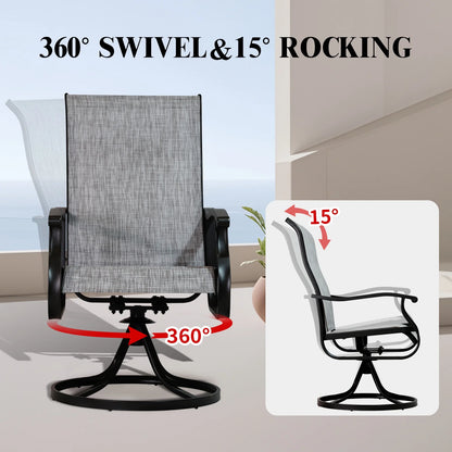 Patio Swivel Chairs Set of 2, Outdoor High Back Rocker Dining Chairs with All-Weather Textilene Mesh and Metal Frame, Comfortable Swivel Chairs for Patio, Garden, Deck, and Backyard (Beige)