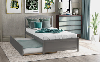 Aukfa Twin Platform Bed with Trundle - Trundle Bed with Headboard for Kids Teens - White