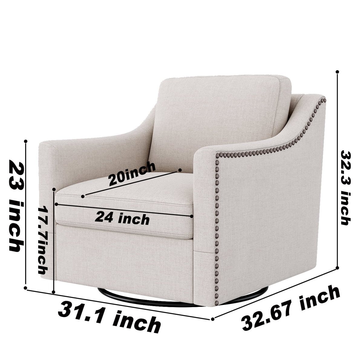 Swivel Accent Chair Armchair, 360�� Swivel Chair in Cotton Linen, Living Room Chairs with Wide Cusion and Curved Armrest, Comfy Barrel Sofa Reading Chairs for Bedroom, Small Spaces, Office, Grey