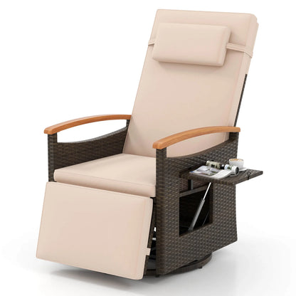 Costway Outdoor 360�� Swivel Rattan Recliner Chair Patio Wicker Chaise Lounge Chair Beige