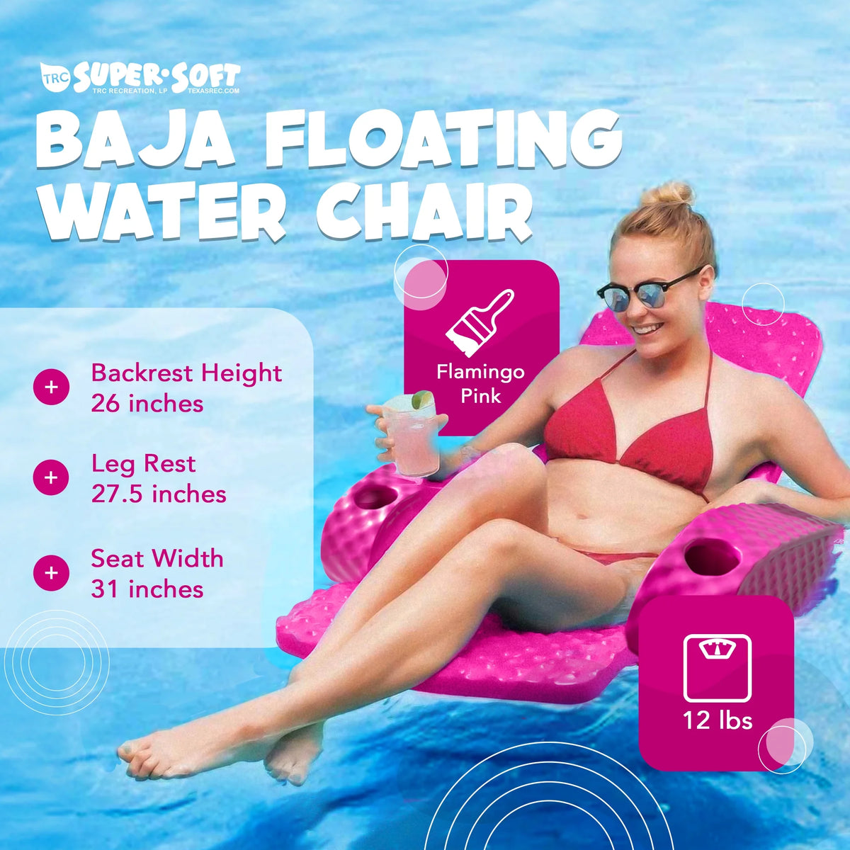 TRC Recreation Baja Folding Armchair Swimming Pool Float, Tropical Teal