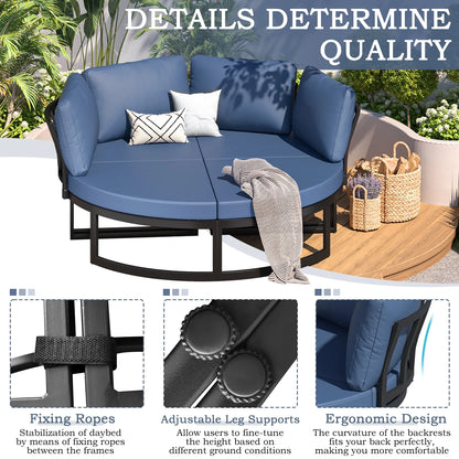AECOJOY Metal Patio Furniture Set 73" Outdoor Conversation Set Patio Sectional Sofa Couch with Removable Cushions in Beige