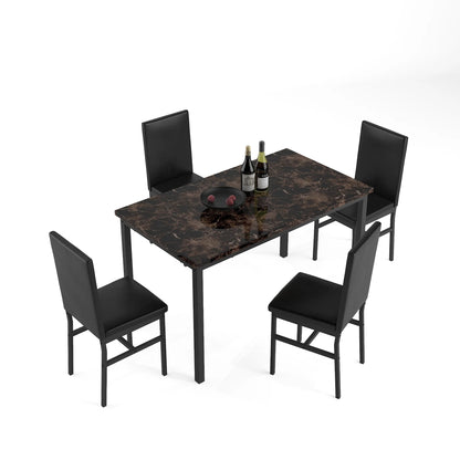 5 Piece Dining Set, Modern Dining Table and Chairs Set for 4, Counter Height Bar Table Set, Modern Pub Table with 4 Velvet Fabric Cushioned Stools, Faux Marble Dining Table & Stools Set, D9297