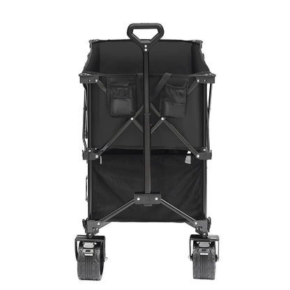 VEVOR Foldable Double Decker Wagon, 400L Collapsible Wagon Cart with All-Terrain Wheels,Heavy Duty Folding Wagon Cart 350-450 lbs Weight Capacity for Camping,Shopping,Garden,52" Extra Long Extender