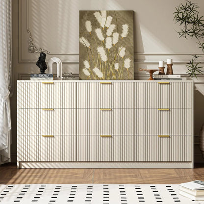 Furniway Fluted Large 9-Drawer Black Dresser