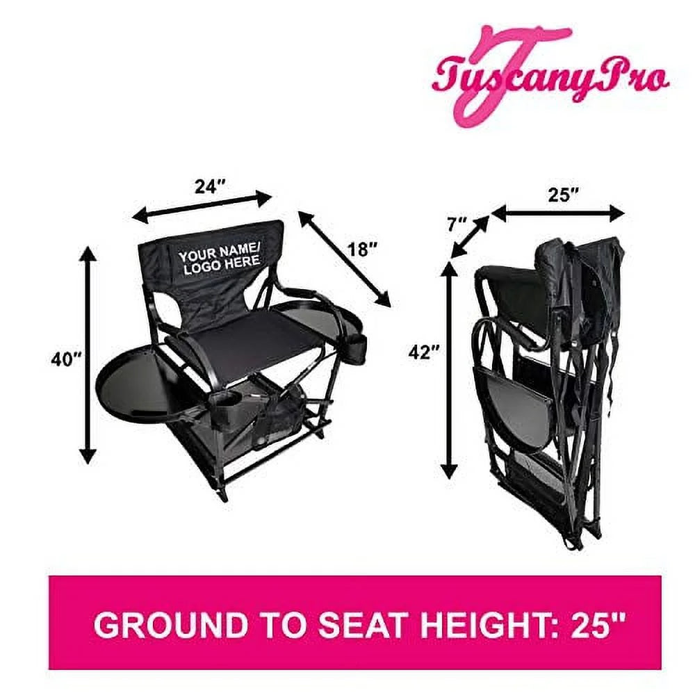TuscanyPro Portable Makeup Artist Chair with Storage Cart & Umbrella Light Set - Perfect for Makeup, Salons, Movie Sets - Italian Design - 29 Inch Seat Height