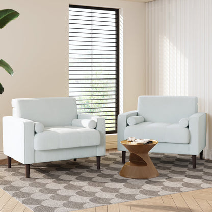UIXE Corduroy Accent Chair Modern Upholstered Arm Chairs Comfy Reading Armchair with Pillow Armrest Tufted Living Room Single Sofa Lounge Seat, Yellow