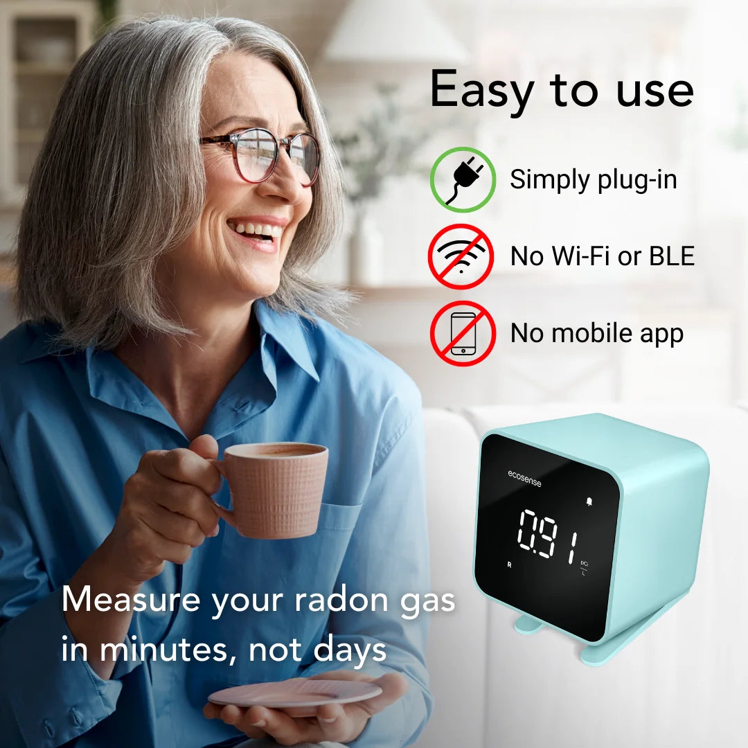 Ecosense EB100 EcoBlu, Digital Radon Detector, Fast & Accurate, Short-Term and Long-Term Monitoring, Full Size LED Screen, Easy to Use (White)