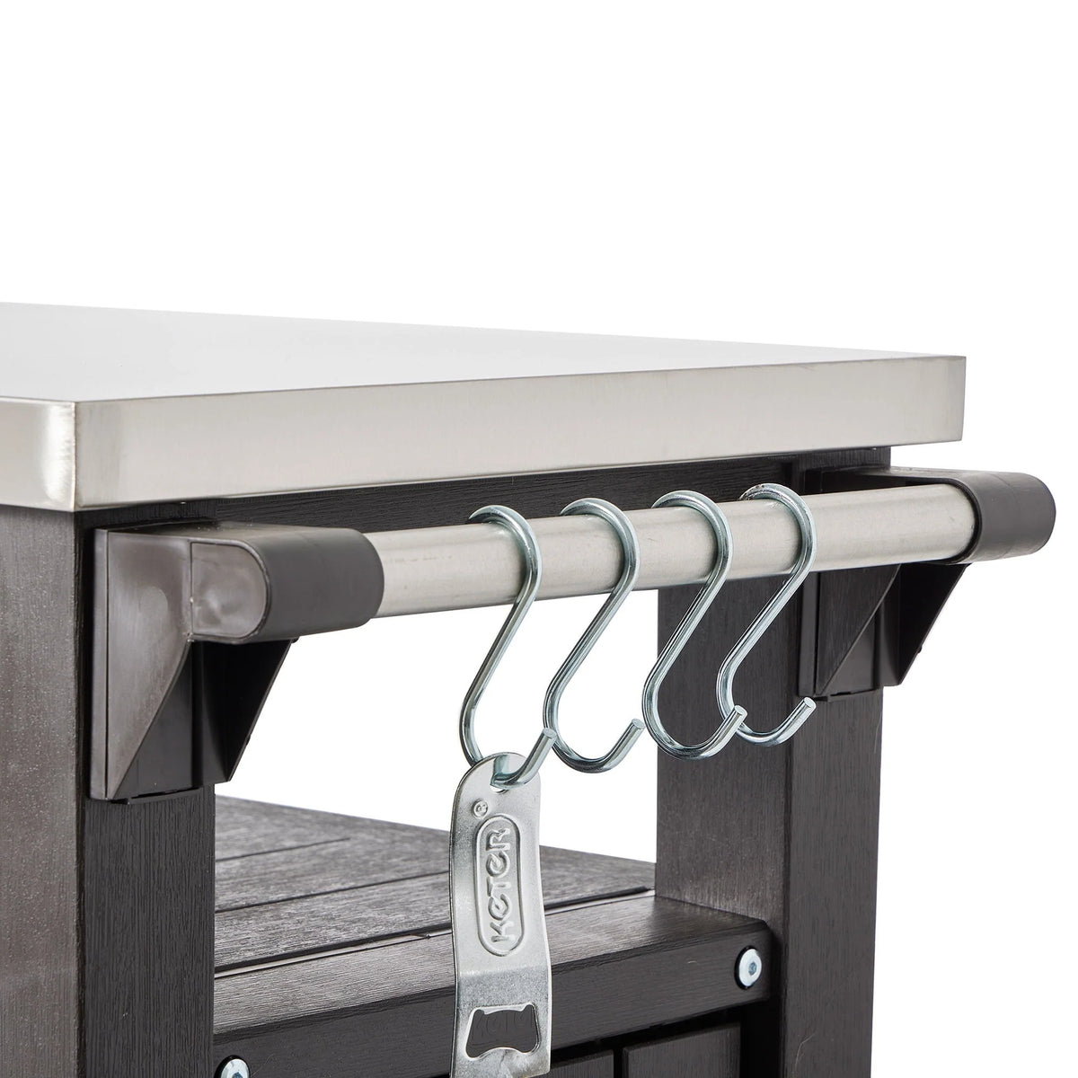 Keter Unity 40 Gal Patio Storage Grilling Bar Cart w/Stainless Top, Brown