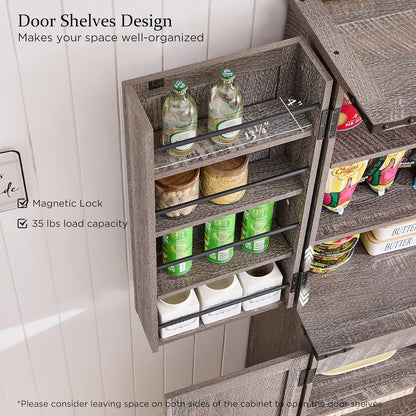 47" Kitchen Pantry, Farmhouse Storage Cabinet with Barn Doors, Organizer and Adjustable Shelves, Rustic Wood Cupboard for Kitchen, Dining Room, Bathroom and Hallway, Black