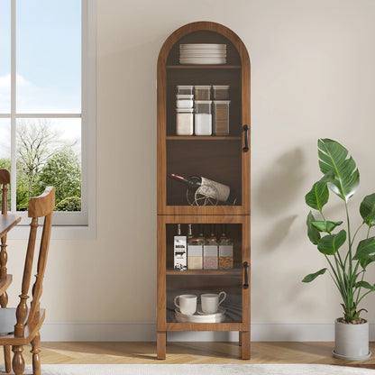 Tall Arched Storage Display Cabinet 5-Shelf with Acrylic Glass Doors, Kitchen Pantry Storage Cabinet Accent Cabinet Bookcase for Living Dining Room