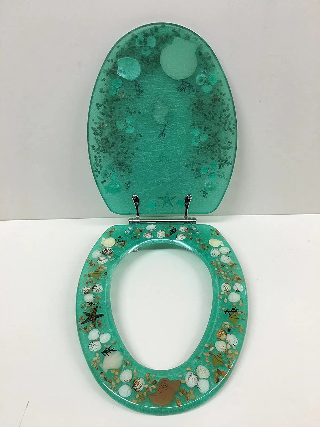 Daniel's Blue Elongated Chrome and Resin 14.25" x 17", Toilet Seat