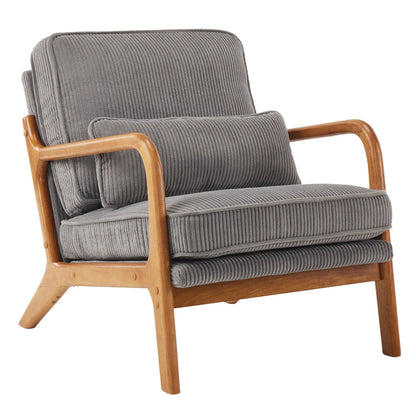 Ktaxon Accent Chair Corduroy Upholstered Armchair, Reading Club Chair with Pillow and Solid Wood Frame for Living Room Bedroom Furniture Off White