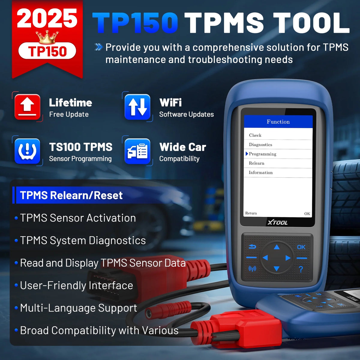 XTOOL TP150 TPMS Pr0gramming Tool, TPMS Relearn Tool, Activate/Relearn All Known TPMS Sensors (315/ 433MHz), Program XTOOL TS100 Sensors, TPMS Reset Diagnosis Tool