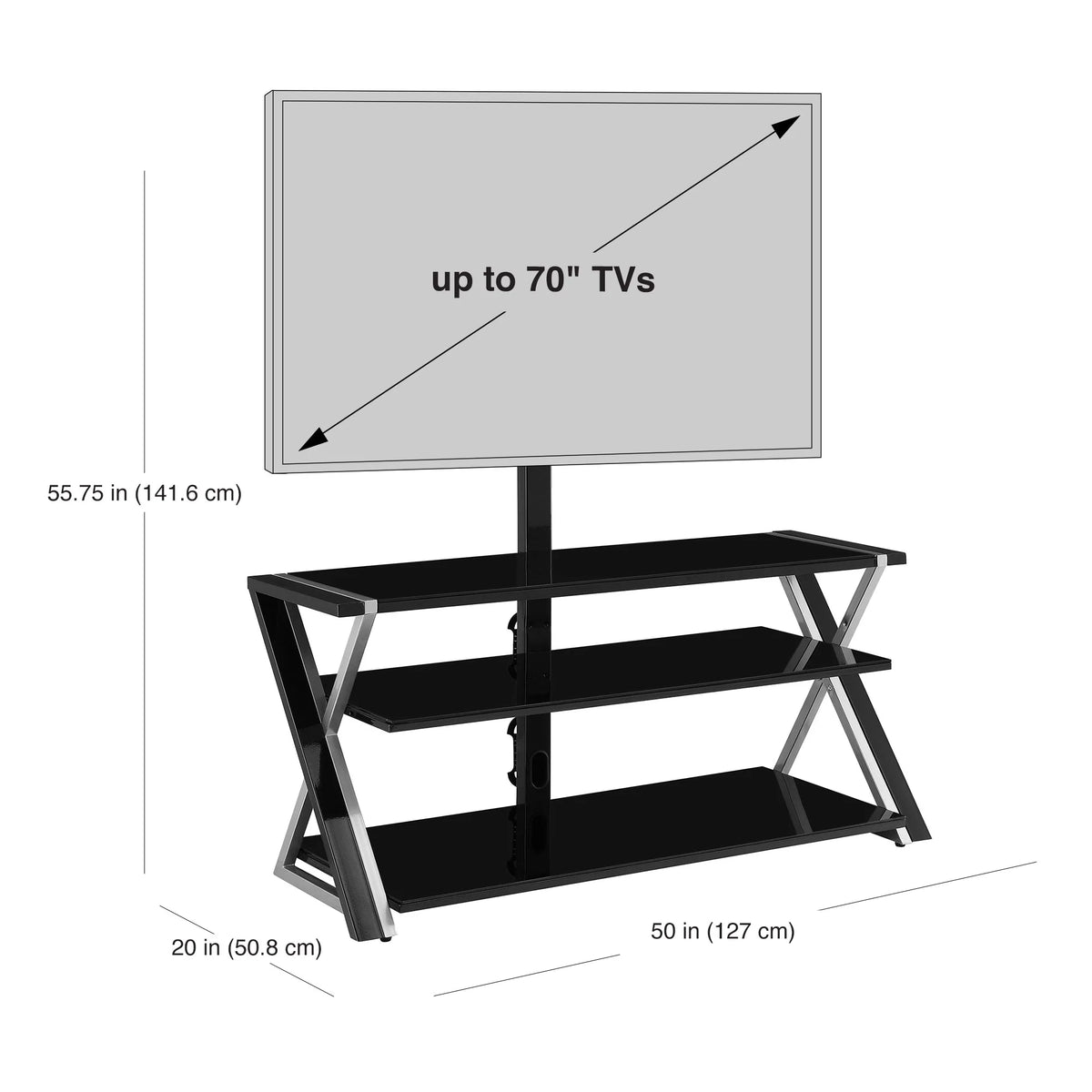 Whalen Xavier 3-in-1 Television Stand for TVs up to 70", Black