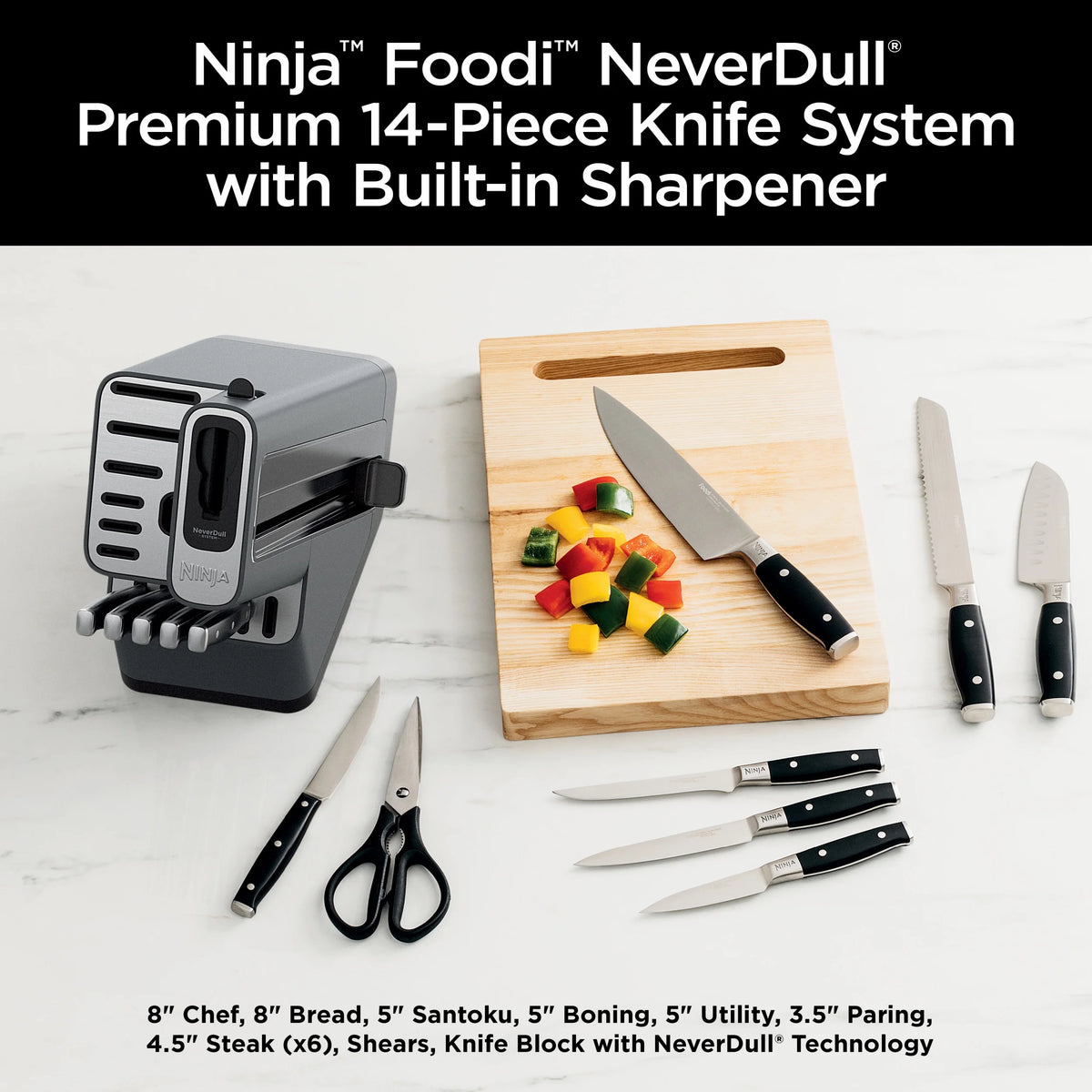 Ninja Foodi NeverDull Premium 14pc German Stainless Steel Knife System & Built-in Sharpener, K32014