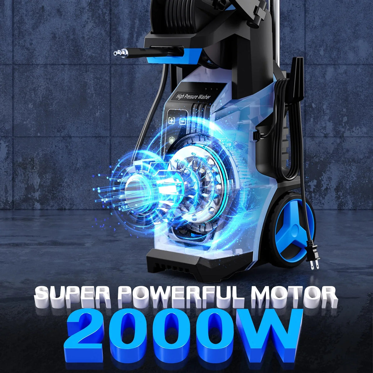 SUGIFT Electric Pressure Washer 4500PSI-Max 3.2GPM with Touch Screen Adjustable Pressure and 5 Nozzles Power Washer Cleaning for Patio,Blue