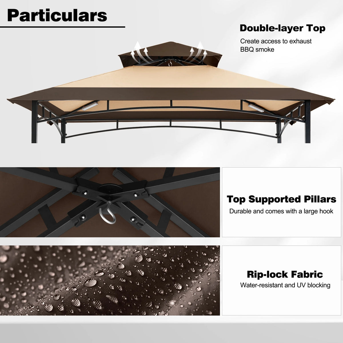 MASTERCANOPY 8' x 5' Grill Gazebo Outdoor BBQ Gazebo Canopy with LED Lights for Patio, Brown