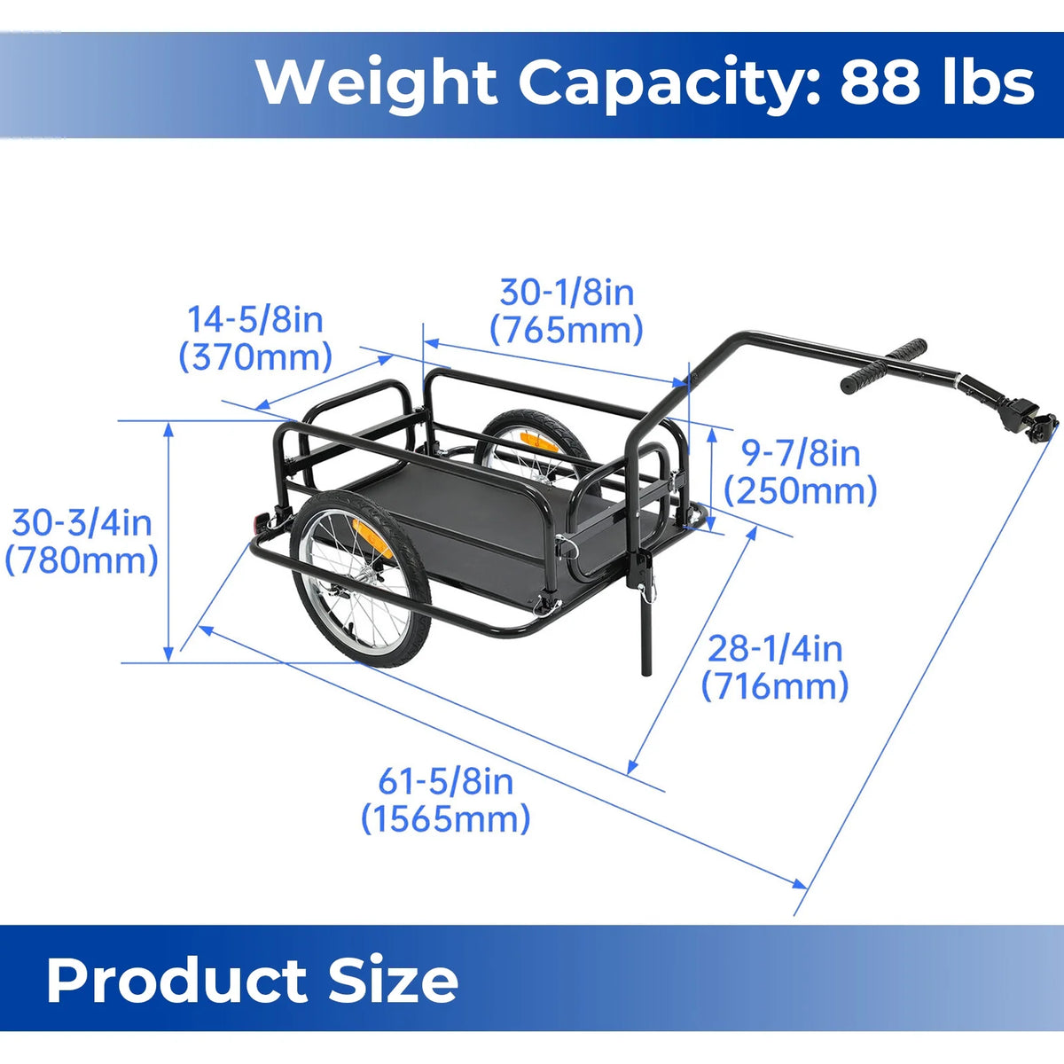Kojem Foldable Two-Wheels Cargo Trailer Bicycle, Black
