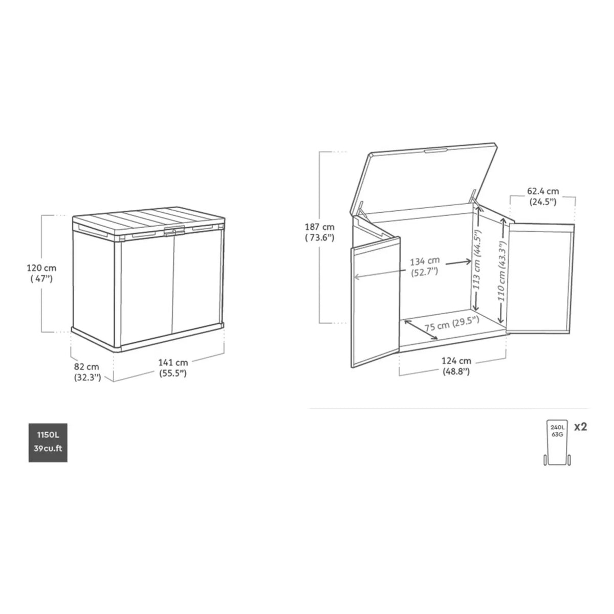 Keter Outdoor Storage Shed, Durable Resin, Compact & Portable, Store-It-Out Darwin, Grey