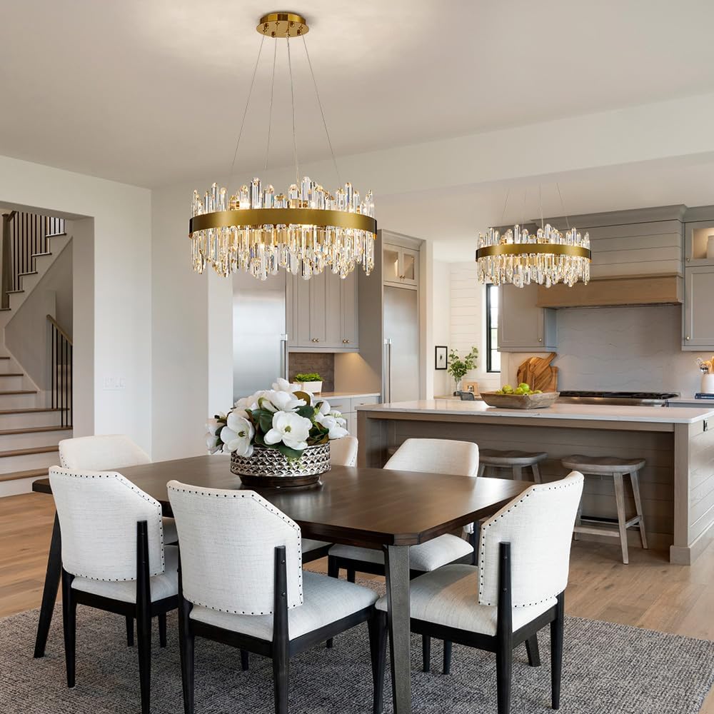 Posiosa Gold Modern Oval Crystal Chandelier, 16-Lights Luxury Chandeliers Modern 2-Tiers K9 Crystal Chandelier Pendant, Light Fixture G9 Lights for Dining Living Room Entryway Kitchen Dia 23 inch