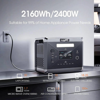 SolarPlay Portable Power Station, 2500W/2304Wh Large Capacity Solar Generator, with 400W Solar Panel, 4 AC Outlets (5000W Peak), Emergency Power Station for Home, Camping, Outdoor Battery Backup