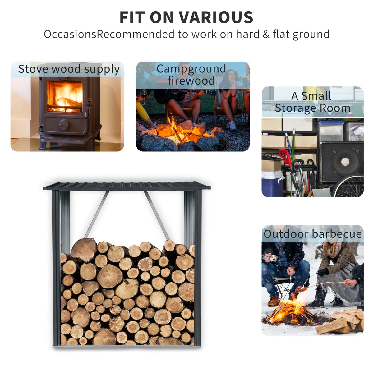 Aukfa Meta Firewood Rack Stand,Wood Pile Storage Stacker Organizer for Outdoor Indoor, Black