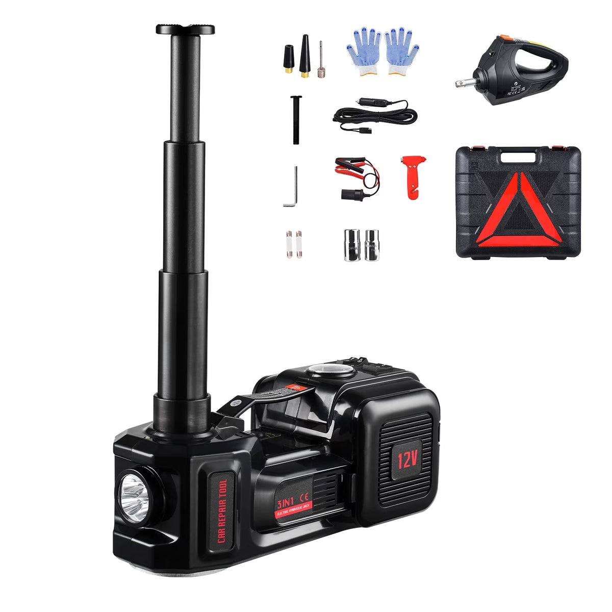 KFFKFF Electric Car Jack, Capacity of 5 Tons/11000 lbs, Integrated Inflator Electric Scissor Jack, 12V Tyre Swap Tool with Electric Torque Wrench & Illuminated LED, Compact Jack Set