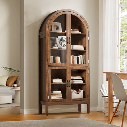 Fiogmub Tall Arched Storage Display Cabinet, Arched Pantry Cabinet with Doors, Acrylic Glass Doors