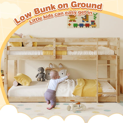 SESSLIFE Bunk Bed Twin Over Twin, Low Floor Bunk Bed with Guard Rails for Dorm, Small Space, No Box Spring Needed(White)