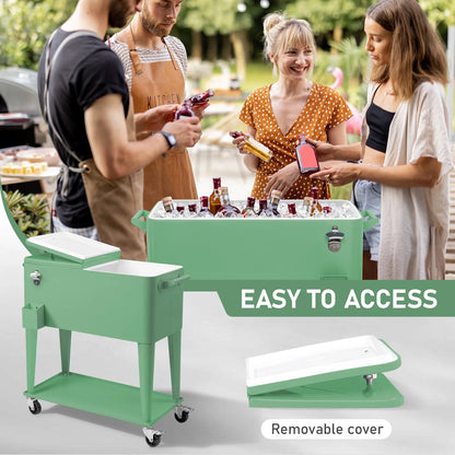 Ktaxon 80 Qt Rolling Ice Chest Cooler Cart Outdoor Trolley with Storage Shelf, Bottle Opener & Cap Collector for 48 Hour Cold Drinks,Lemon Yellow