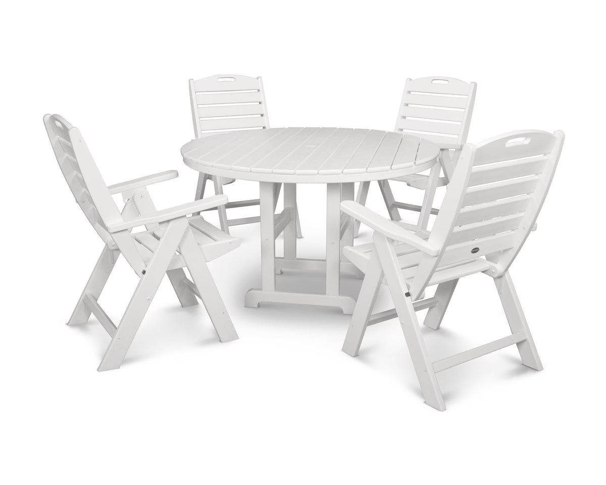 POLYWOOD Nautical 5 Piece Transitional Outdoor Folding Dining Table Set, Gray