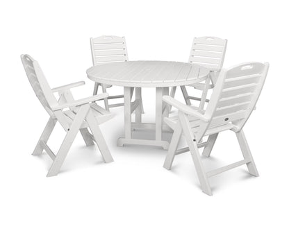 POLYWOOD Nautical 5 Piece Transitional Outdoor Folding Dining Table Set, Gray