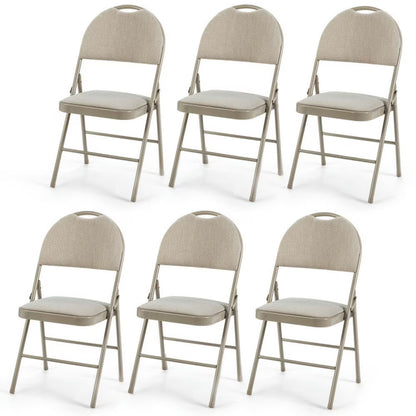 GVN 6 Pack Folding Chairs Portable Padded Office Kitchen Dining Chairs-Beige, Dining Room Chairs, Lounge Chair for Kitchen, Dining, Bedroom, Living