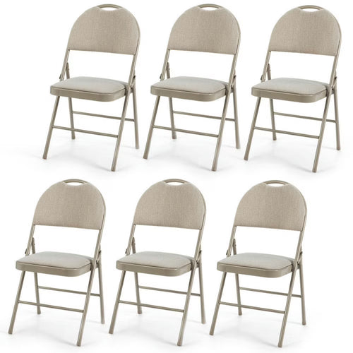GVN 6 Pack Folding Chairs Portable Padded Office Kitchen Dining Chairs-Beige, Dining Room Chairs, Lounge Chair for Kitchen, Dining, Bedroom, Living