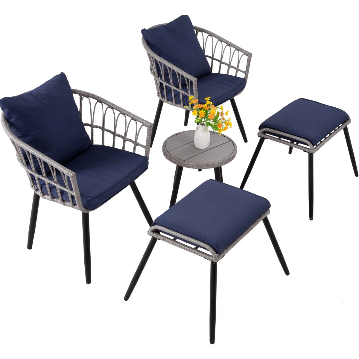 Ainfox 3-Piece Steel Outdoor Bistro Sets with Metal Chairs and Glass Top Table, Beige