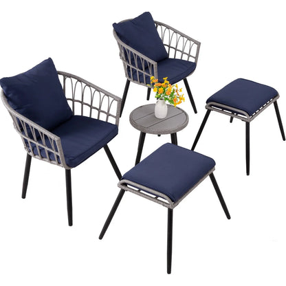 Ainfox 3-Piece Steel Outdoor Bistro Sets with Metal Chairs and Glass Top Table, Beige