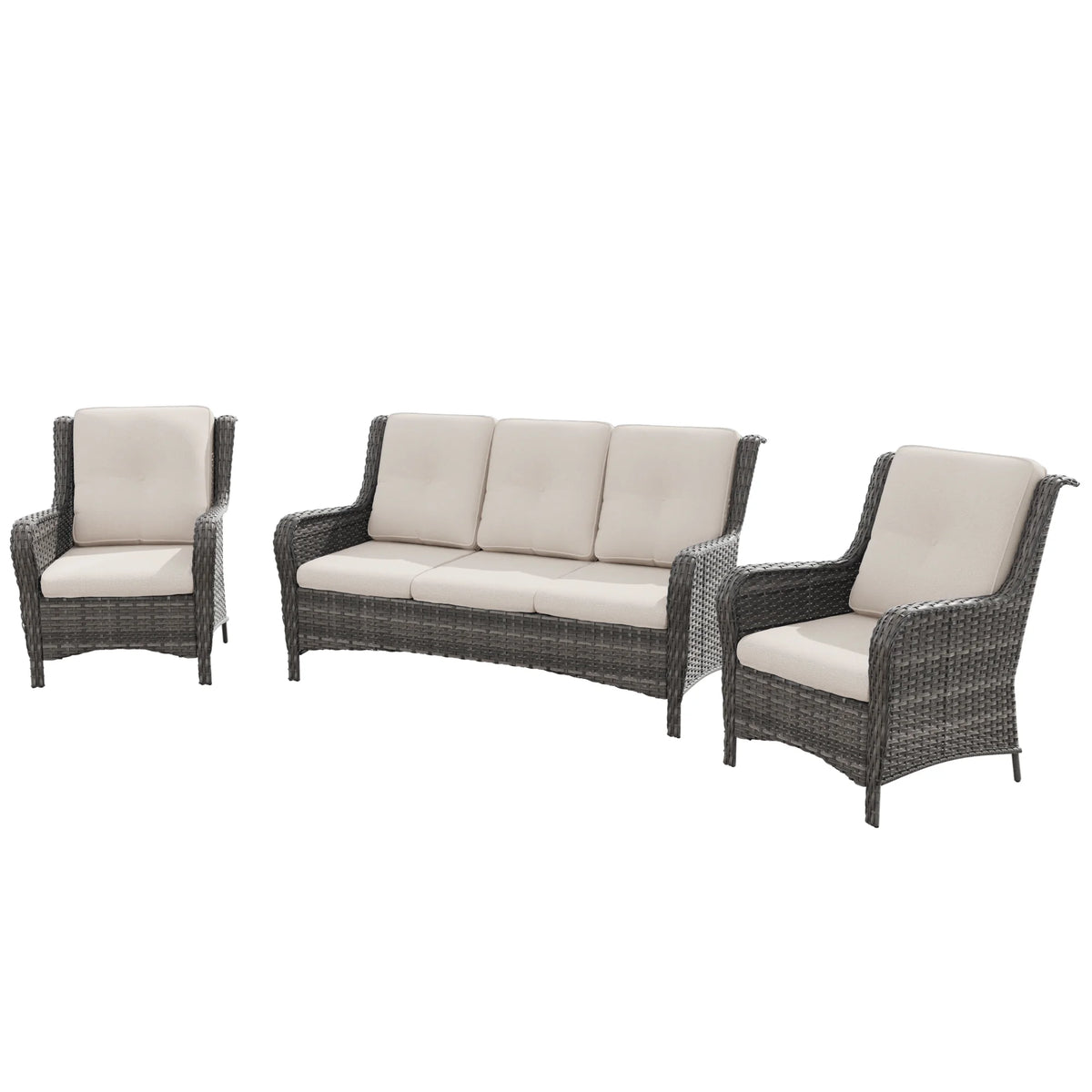 MeetLeisure 3 Pieces Outdoor Furniture Patio Furniture Set with One 3-Seat Sofa, Two ArmChairs, Navy