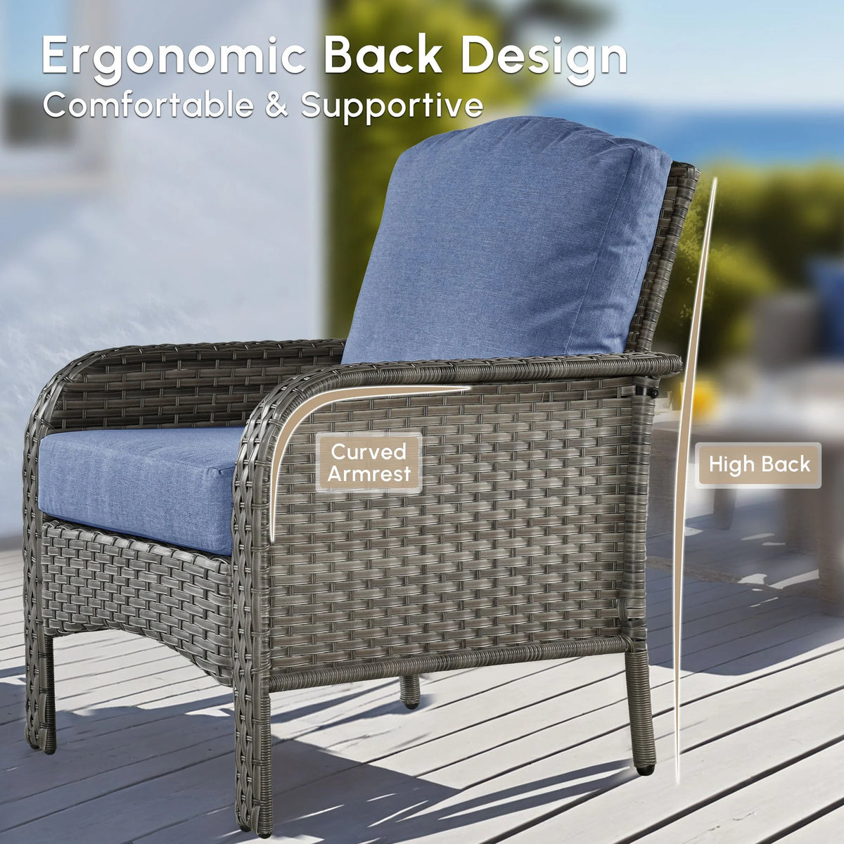 Vcatnet 4 Pieces Outdoor Patio Furniture All-weather Wicker Conversation Set with Coffee Table for Garden,Poolside,Gray