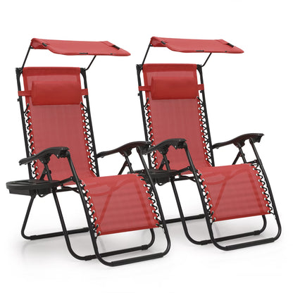 MoNiBloom Zero Gravity Chairs Set of 2, Folding Outdoor Patio Beach Recliner with Canopy Shade & Headrest, Black